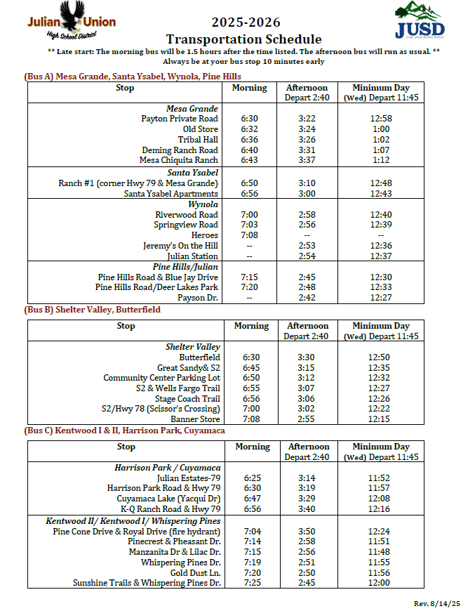 25-26 Bus Schedule
